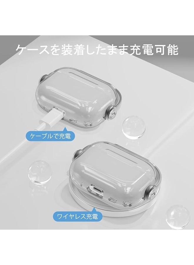 متوافق مع غطاء AirPods Pro من الجيل الثالث، إصدار 2025، غطاء AirPods Pro 3، مصنوع من مادة TPU، مزود بقفل ومؤشر LED، مرئي، مقاوم للصدمات، يمنع السقوط، مزود بحلقة تعليق، عملي (شفاف ورمادي) - Image 3